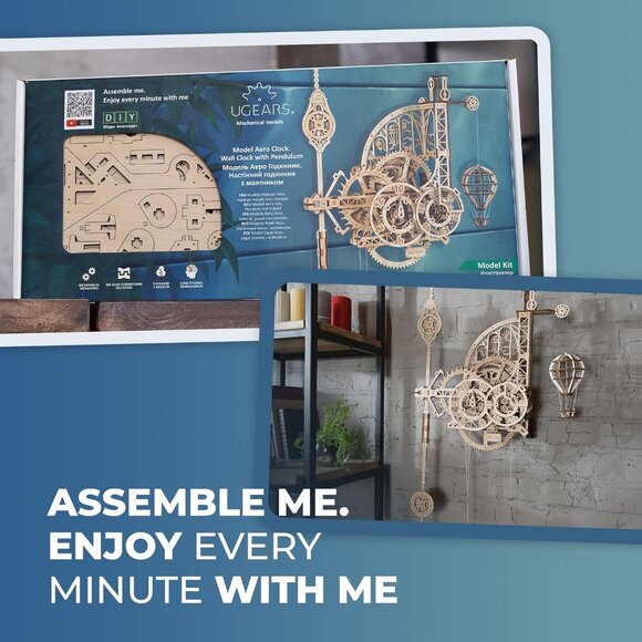 UGEARS Aero Clock 3D Wooden 300+ pcs Puzzle DIY Wood Puzzle Mechanical Kit Wall - Picture 6 of 15